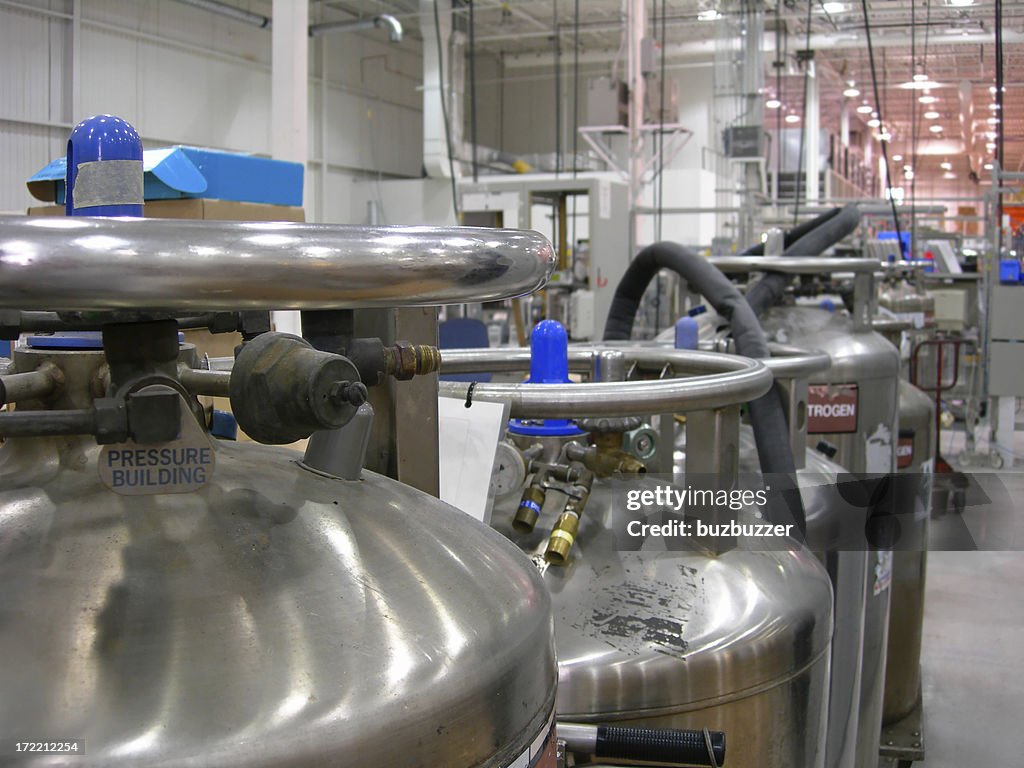 Multiple Industrial Nitrogen Tanks inside an industry