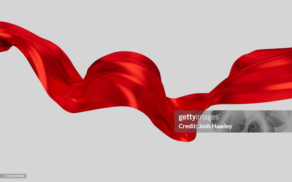 Red silk fabric, red cloth material flying in the wind , 3d rendering