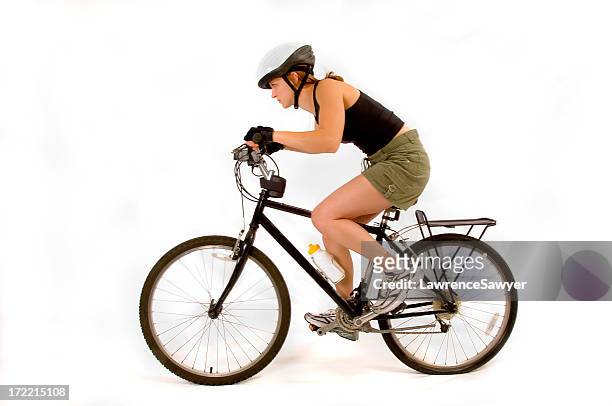 mountain biking on white background - bicycle isolated stockfoto's en -beelden