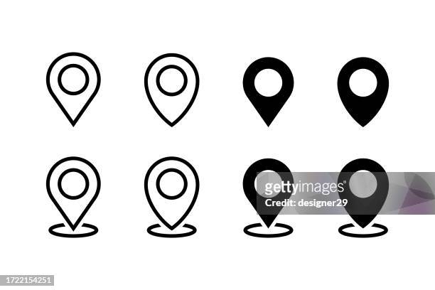 ilustrações, clipart, desenhos animados e ícones de localização e ícone do pino do mapa definir design vetorial. - map pin icon