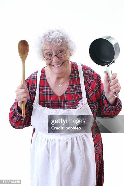 granny's cooking - apron isolated stockfoto's en -beelden