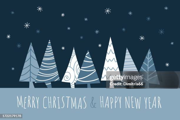 stockillustraties, clipart, cartoons en iconen met happy holidays card with cartoon christmas scene - donkerblauw