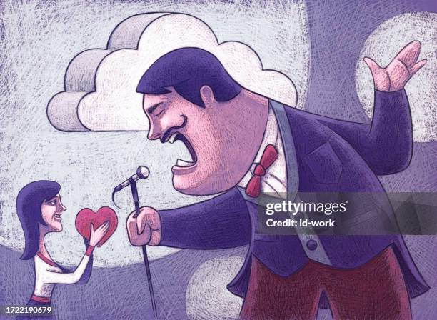 man singing with woman holding heart - mature woman hobby stock illustrations