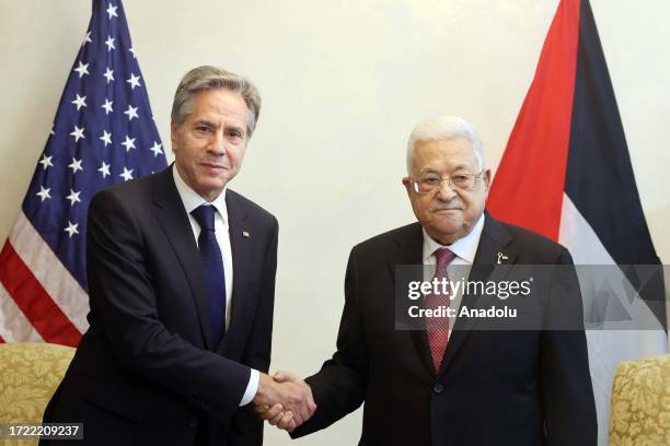 Palestinian President Mahmoud Abbas meets with U.S. Secretary of State Antony Blinken in Amman, Jordan on October 13, 2023.