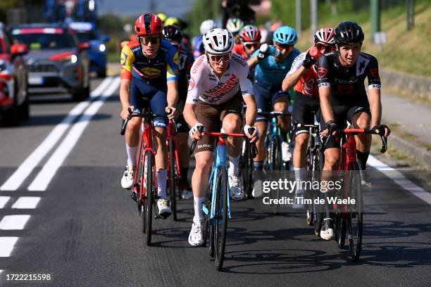 Nicolas Prodhomme of France and Ag2R Citroen Team and Jacob Eriksson of Sweden and Tudor Pro Cycling Team compete in the breakaway during the 117th...