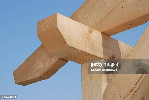 timber frame construction for a house - prefab building stock pictures, royalty-free photos & images