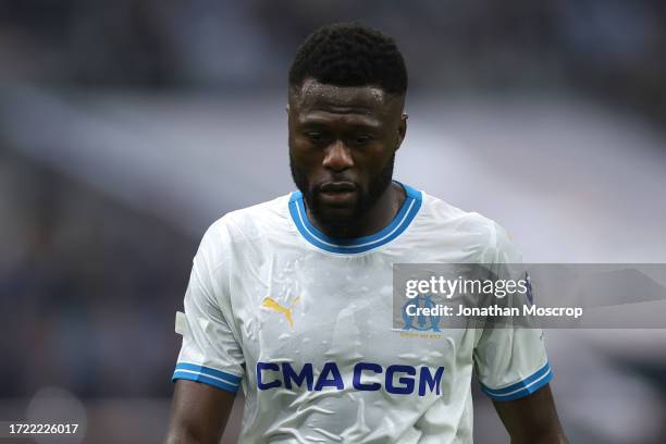 Chancel Mbemba Mangulu of Olympique De Marseille reacts during the UEFA Europa League Group B match between Olympique de Marseille and Brighton &...