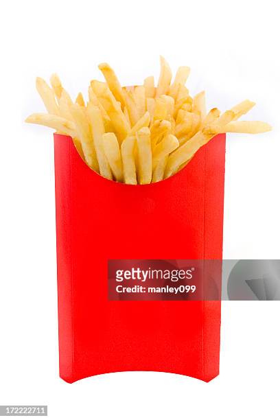 pommes frites (mit foto - french fries white background stock-fotos und bilder