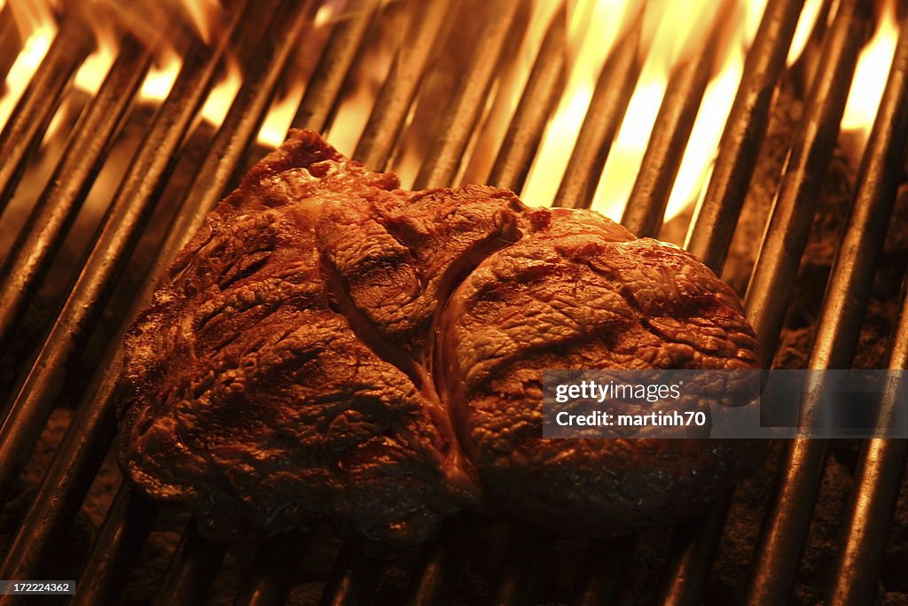 Grilled Ribeye steak and fire