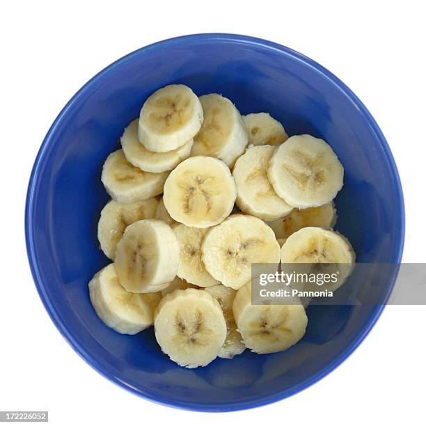 bananas in blue bowl - blue bowl stockfoto's en -beelden