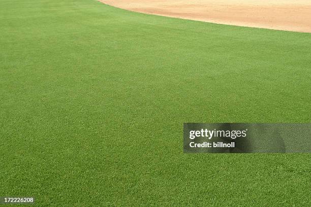 perfect green grass on playing field - baseball field background stock pictures, royalty-free photos & images