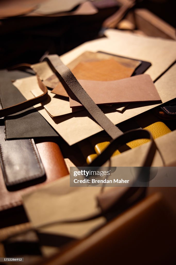 Details of leather craft workshop pieces