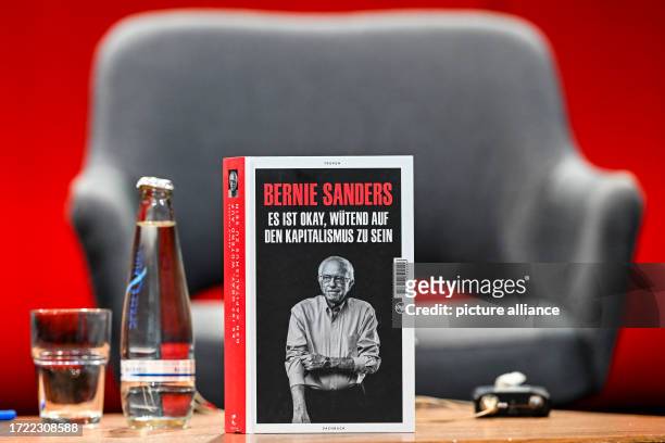 October 2023, Berlin: The book "It's okay to be angry at capitalism" by US politician Bernie Sanders at the launch at the Haus der Kulturen der Welt...