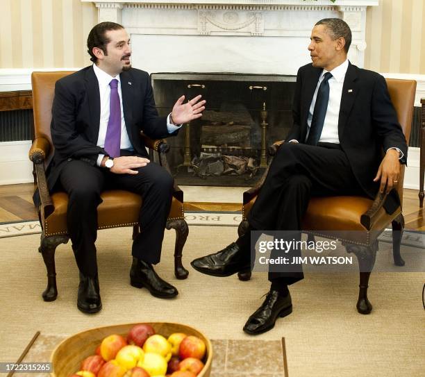 President Barack Obama meets with Lebanese Prime Minister Saad Hariri at the White House in Washington, DC, on January 12, 2011. AFP PHOTO/Jim WATSON