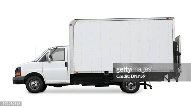 white delivery truck isolated on a white background - white truck stock pictures, royalty-free photos & images