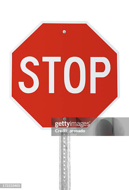 stoppschild mit clipping path - stop einzelwort stock-fotos und bilder