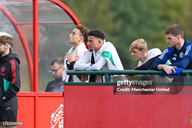 Ruben Curley of Manchester United in action at Carrington Training Ground on October 07, 2023 in Manchester, England.