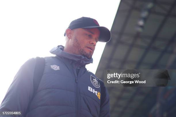 Vincent Kompany, Manager of Burnley, inspects the pitch prior to the Premier League match between Burnley FC and Chelsea FC at Turf Moor on October...