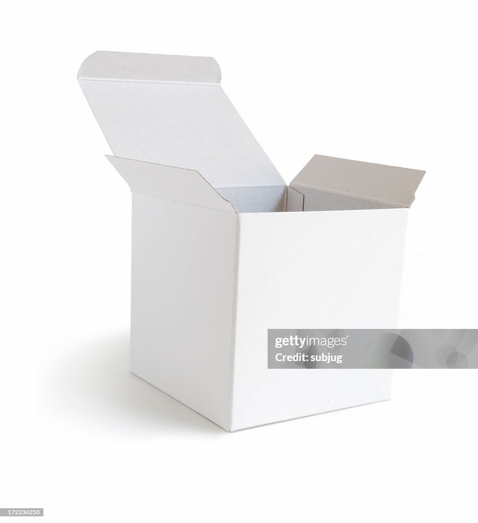 White cardboard box with the lid opened