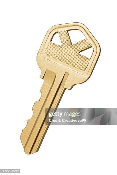 gold key - sleutel beveiligingsapparatuur stockfoto's en -beelden