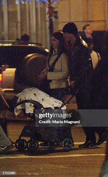 Actor Benjamin Bratt walks with his baby girl, Sophia Rosalinda Bratt, and his wife, actress Talisa Soto after shopping December 19, 2002 in New York...