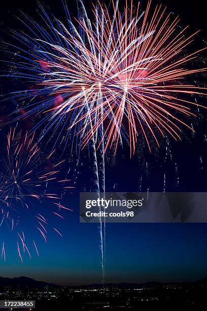 red, white and blue - fireworks dusk stock pictures, royalty-free photos & images