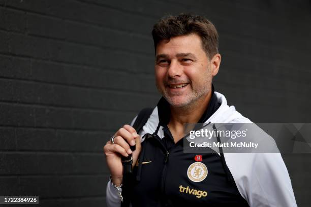 Mauricio Pochettino, Manager of Chelsea, arrives at the stadium prior to the Premier League match between Burnley FC and Chelsea FC at Turf Moor on...