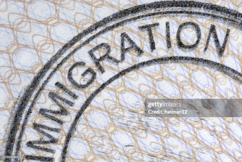 Close up of a passport immigration stamp