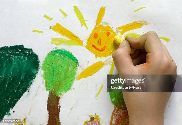 children's drawing of spring - kids art stock pictures, royalty-free photos & images