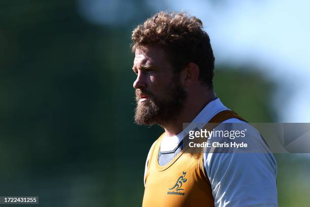 James Slipper looks on during a Wallabies training session, at Stade Roger Baudras on October 07, 2023 in Saint-Etienne, France.