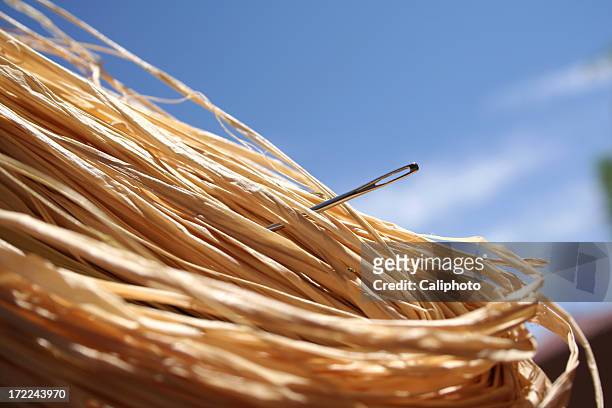 close-up of a needle in a haystack against a blue sky - sewing needle stock pictures, royalty-free photos & images