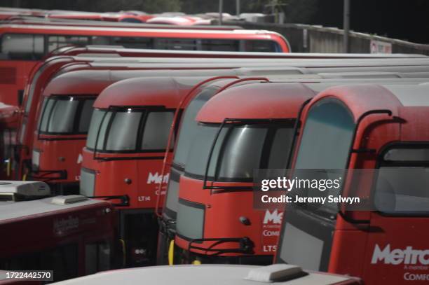 Frost Covered London Buses At Cricklewood Garage This Morning ....Evening Standard . 29-November-2021