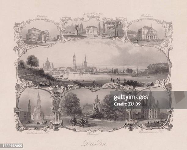 dresden views, steel engraving, published in 1863 - hofkirche stock illustrations