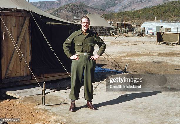 vintage photo: american g.i. - vintage military uniform stock pictures, royalty-free photos & images