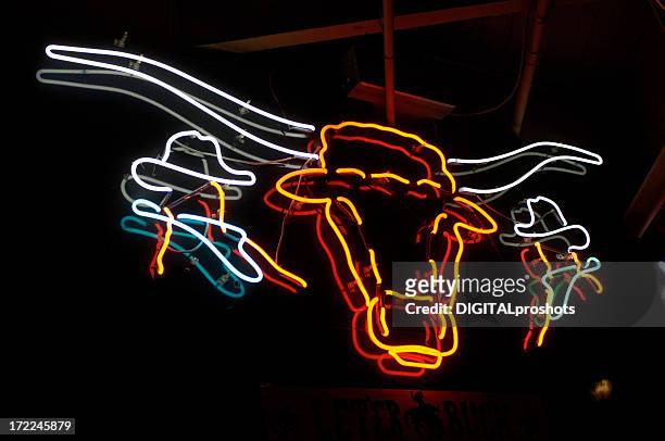 texas longhorn neon sign - fort worth stock pictures, royalty-free photos & images