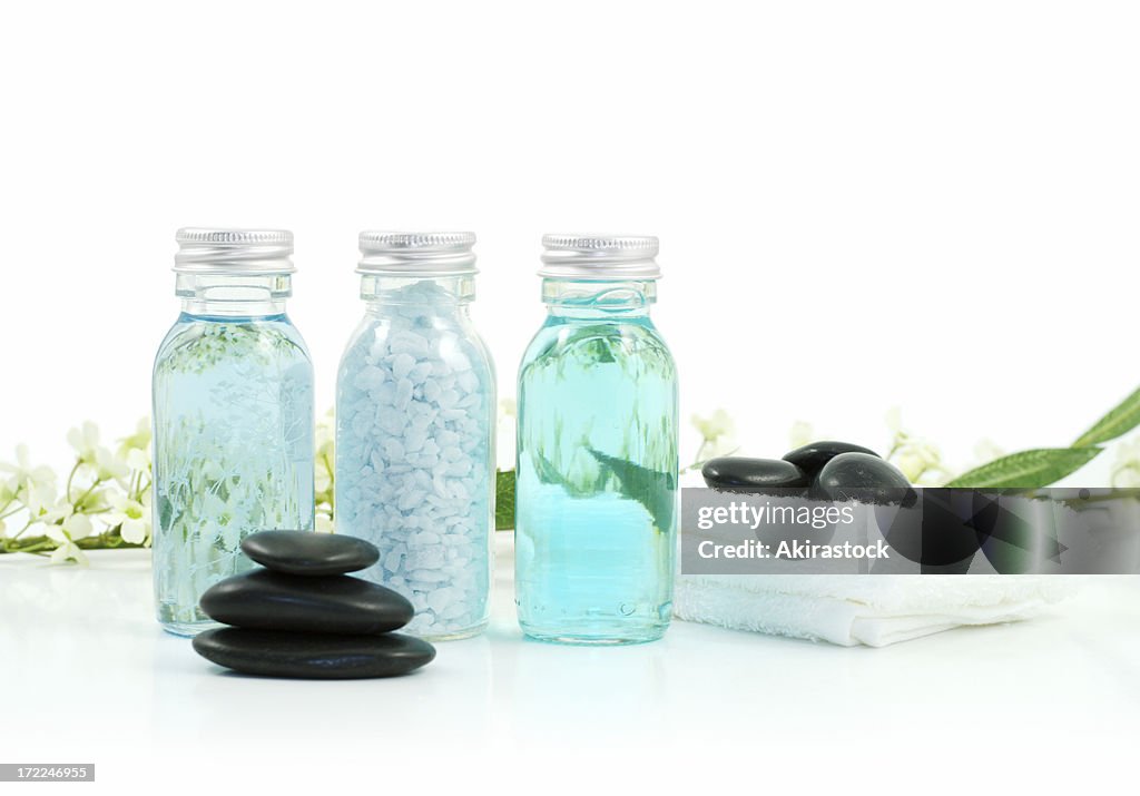 Spa products and pebbles