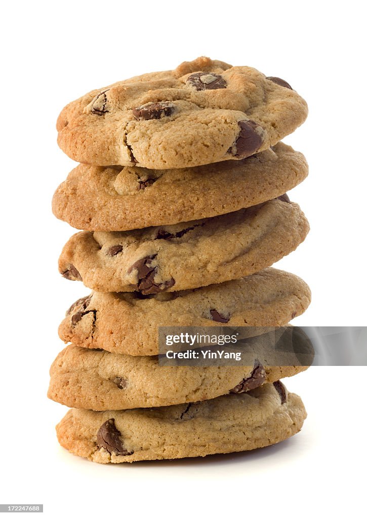 Chocolate Chip Cookie Stack, Homemade Baked Dessert Isolated on White