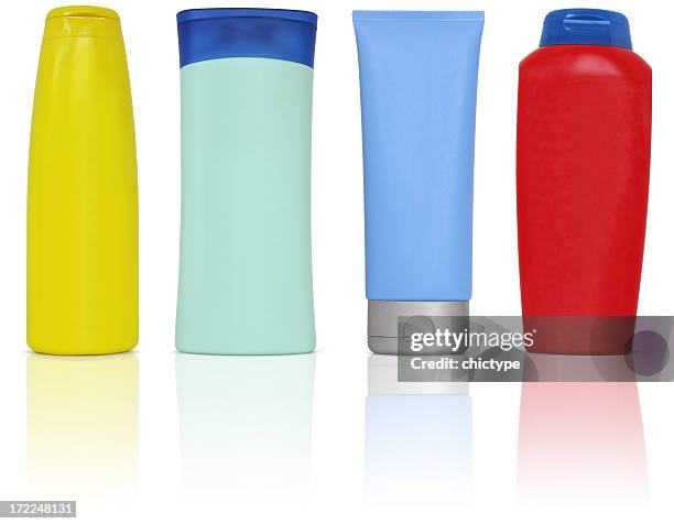plastic bottles and containers for cosmetics - shampoo stockfoto's en -beelden