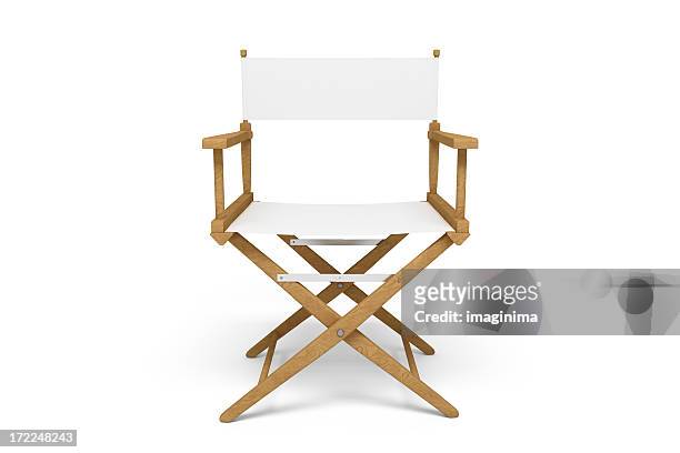 frontside of a director's chair - wooden / white (isolated) - directors chair stockfoto's en -beelden