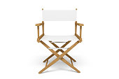 Frontside of a Director's Chair - Wooden / White (Isolated)