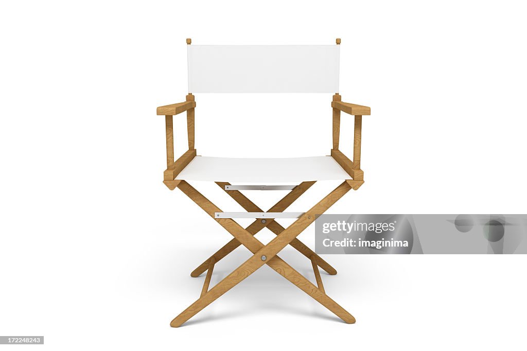 Frontside of a Director's Chair - Wooden / White (Isolated)