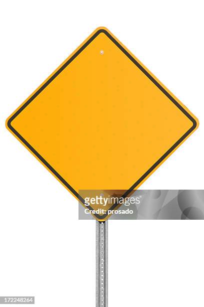 blank orange traffic sign on white background - street sign stockfoto's en -beelden