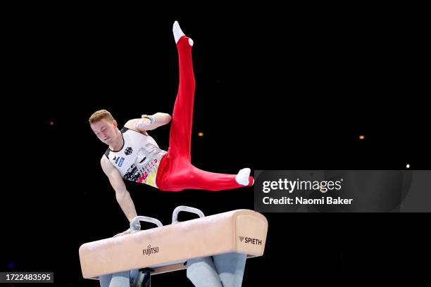 Nils Dunkel of Team Germany competes during the Men's Pommel Horse Final on Day Eight of the 2023 Artistic Gymnastics World Championships at Antwerp...