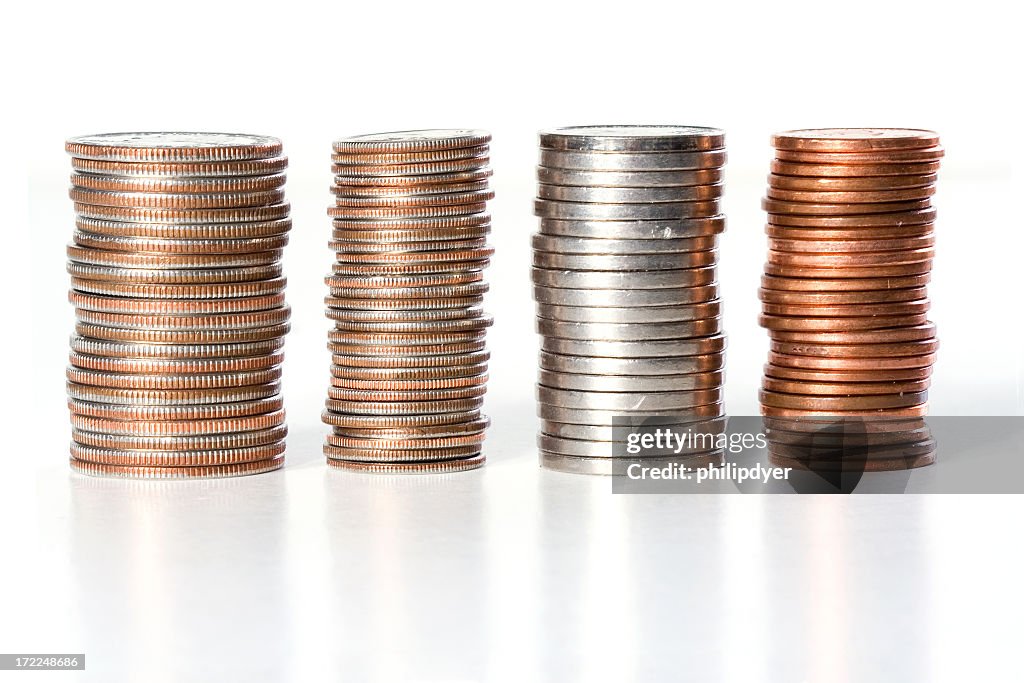 Stacks of coins of American currency