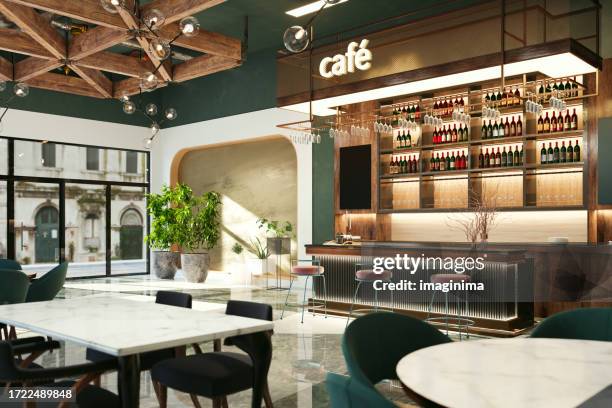 modern luxury cafe interior design - cosy pub stock pictures, royalty-free photos & images