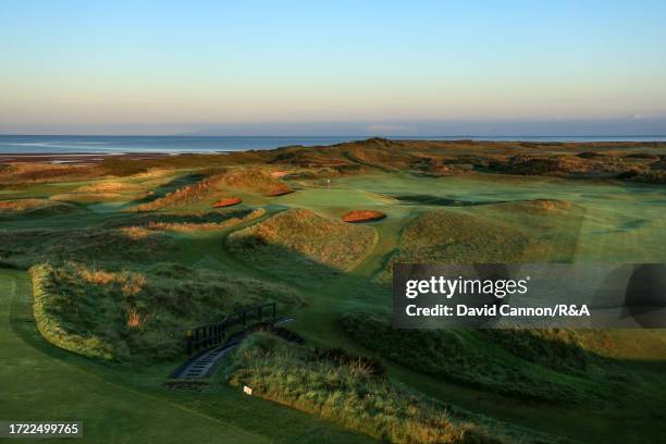 General view of the par 3, eighth hole Postage Stamp at Royal Troon on August 17, 2023 in Troon, Scotland.