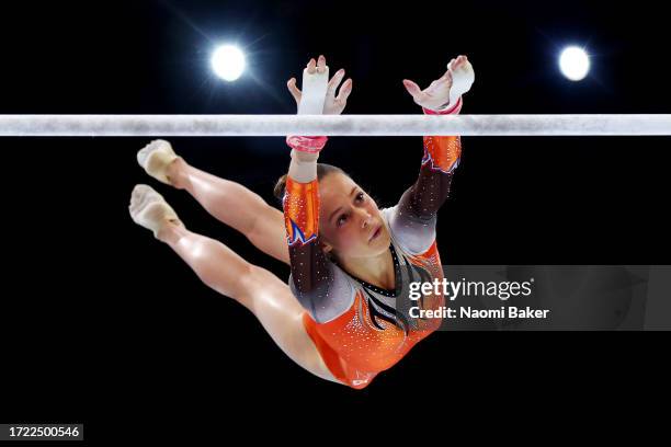 Naomi Visser of Team Netherlands competes during the Women's Uneven Bars Final on Day Eight of the 2023 Artistic Gymnastics World Championships at...