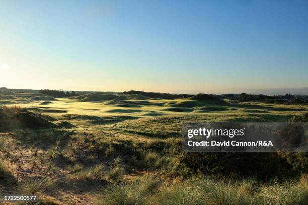 General view of the par 4, seventh hole with the eighth green behind at Royal Troon on August 17, 2023 in Troon, Scotland.