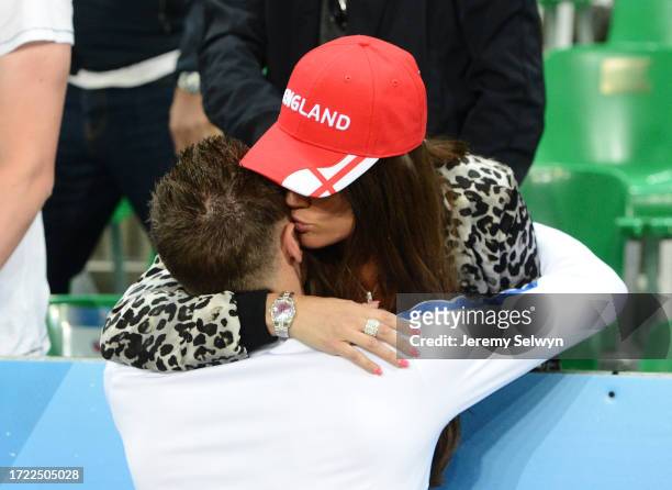 Uefa Euro 2016 .England 0 Slovakia 0 ..Footballer Jack Wilshere Kisses His Wife Andriani Wilshere After The Match In Saint Etienne, France....