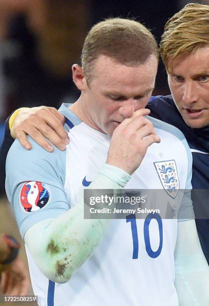 England Footballer Wayne Rooney Dejected After The Defeat Against Iceland During Euro 2016 At Nice, France On 27 June 2016. 27-June-2016